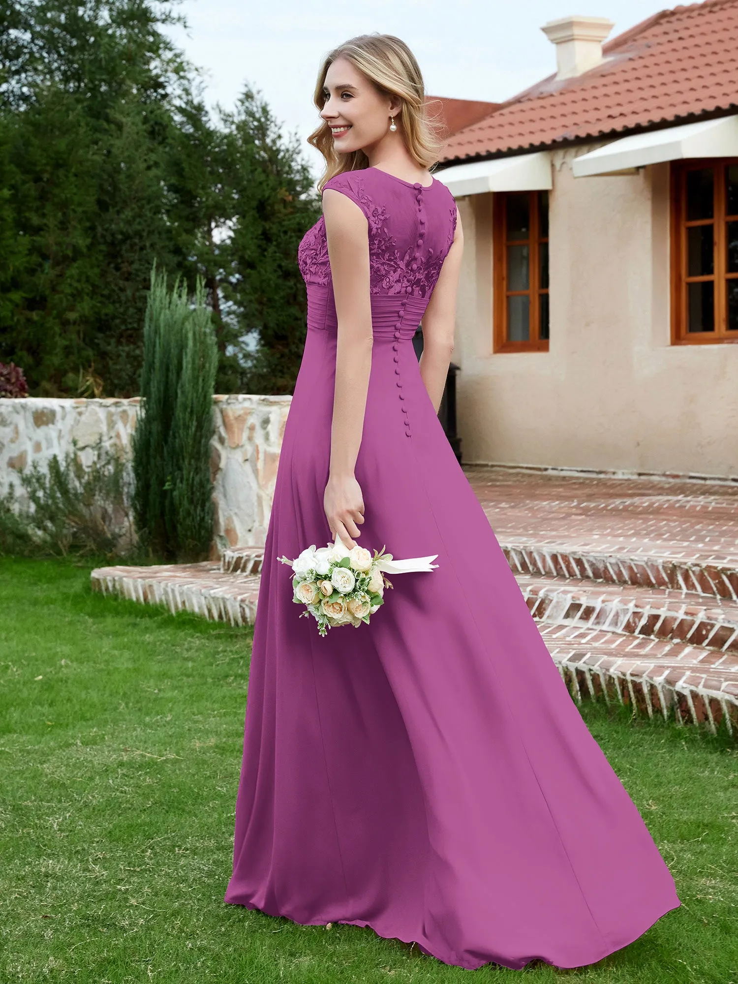 Chiffon And Lace Floor-length A-line Dress Orchid