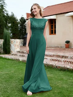 Chiffon And Lace Floor-length A-line Dress Peacock Plus Size