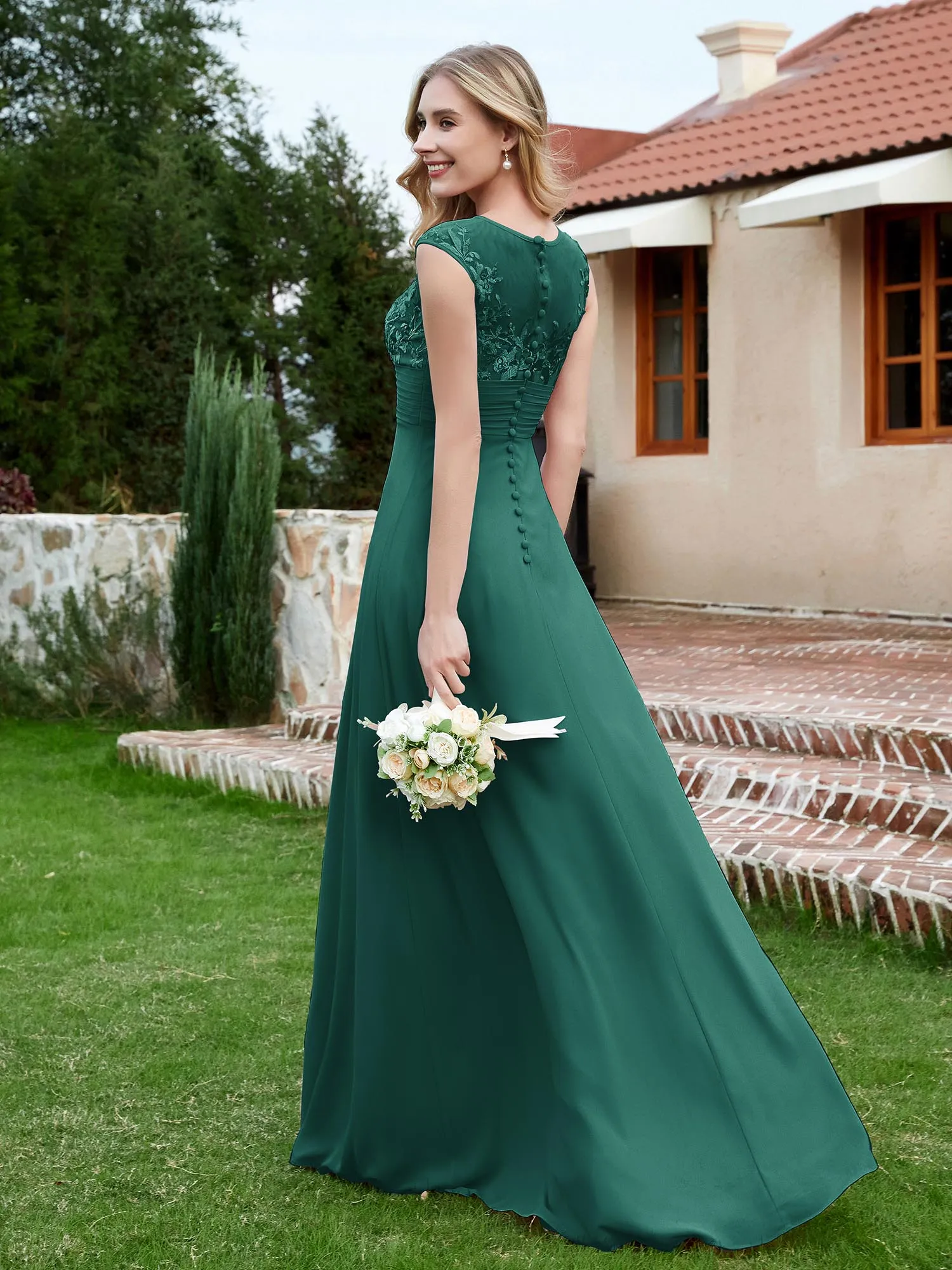 Chiffon And Lace Floor-length A-line Dress Peacock Plus Size
