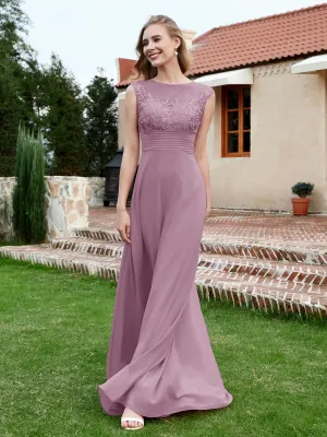 Chiffon And Lace Floor-length A-line Dress Wisteria