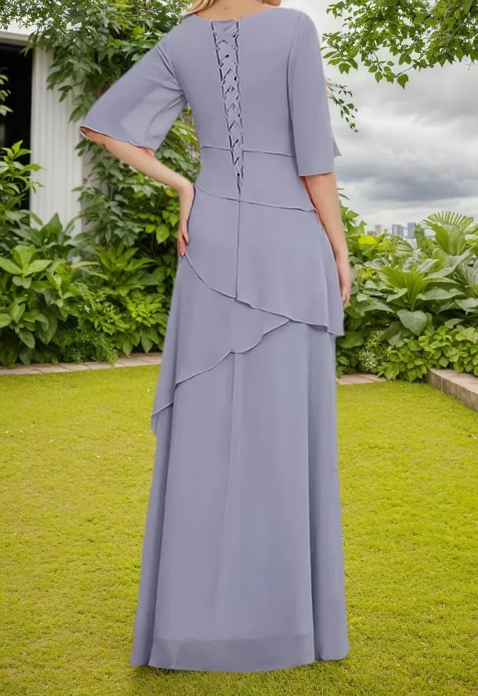 Chiffon Half Sleeve Mother of The Bride Dress for Wedding Ruffles Wedding Guest Dress A Line Formal Party Gown
