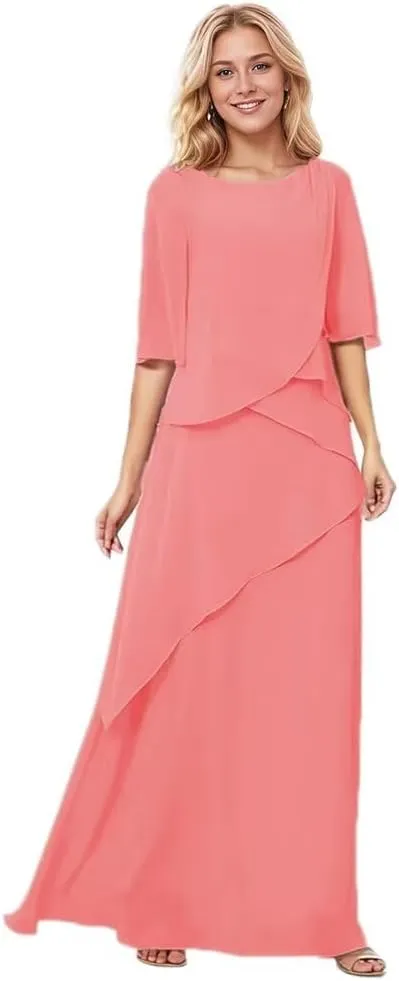 Chiffon Half Sleeve Mother of The Bride Dress for Wedding Ruffles Wedding Guest Dress A Line Formal Party Gown