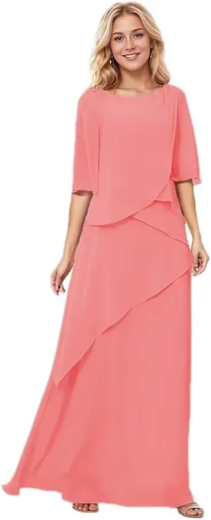 Chiffon Half Sleeve Mother of The Bride Dress for Wedding Ruffles Wedding Guest Dress A Line Formal Party Gown