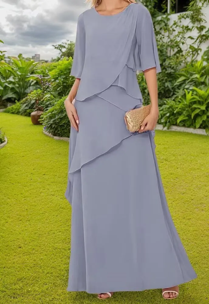 Chiffon Half Sleeve Mother of The Bride Dress for Wedding Ruffles Wedding Guest Dress A Line Formal Party Gown