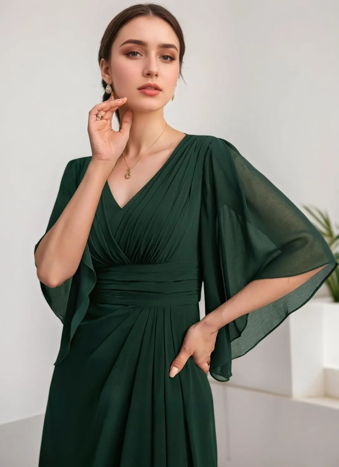 Chiffon Mother of The Bride Dress A Line Puffy Sleeve Wedding Guest Gown Long Formal Bridesmaid Dresses