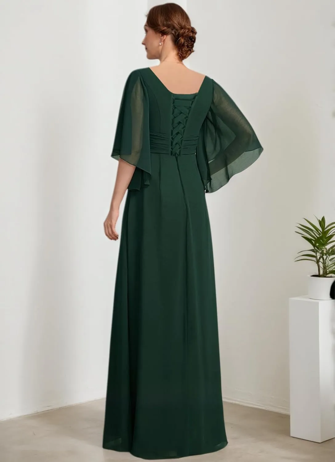 Chiffon Mother of The Bride Dress A Line Puffy Sleeve Wedding Guest Gown Long Formal Bridesmaid Dresses