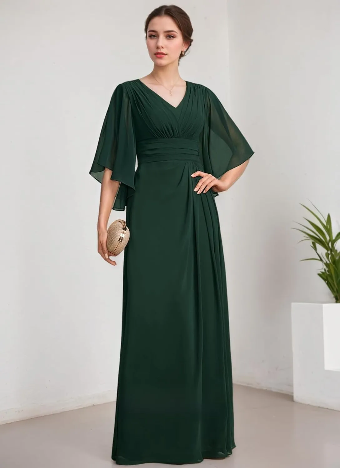 Chiffon Mother of The Bride Dress A Line Puffy Sleeve Wedding Guest Gown Long Formal Bridesmaid Dresses