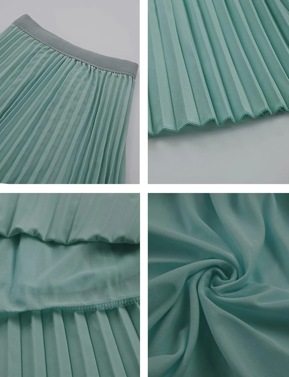 Chiffon Pleated Skirt for Girls High Waist Elastic A-Line Boho Swing Maxi Long Skirt