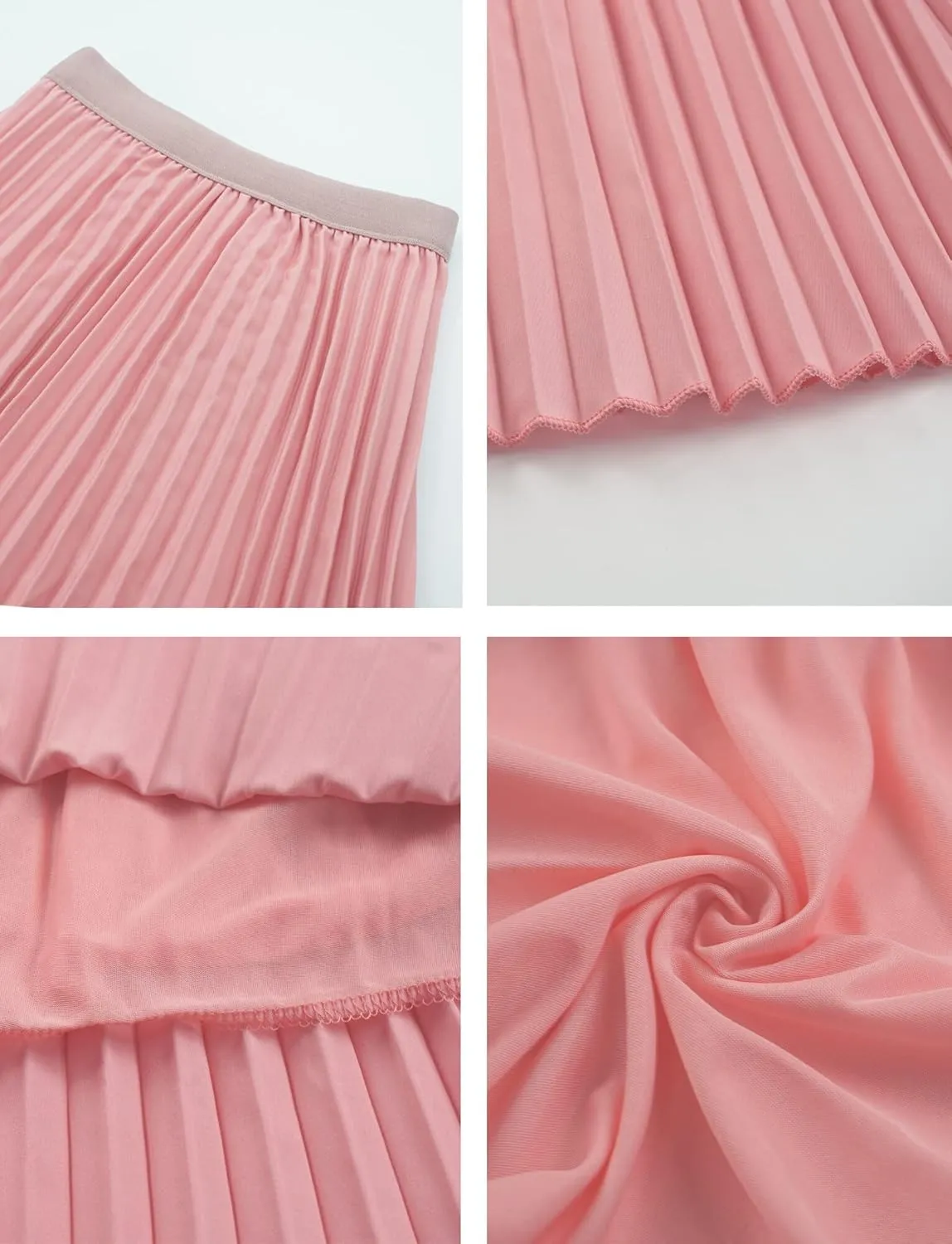 Chiffon Pleated Skirt for Girls High Waist Elastic A-Line Boho Swing Maxi Long Skirt