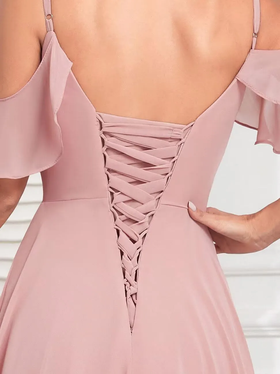 Chiffon Short Bridesmaid Dresses Off Shoulder V Neck Ruffle Ruched Pleated Summer Formal Dress
