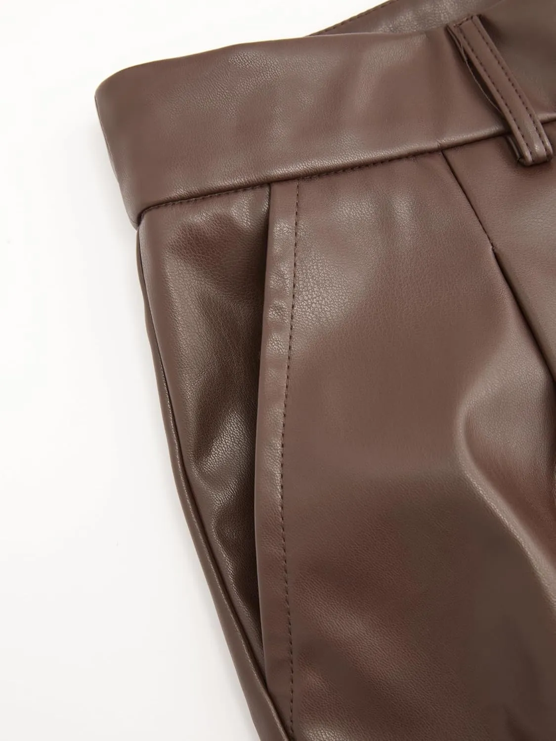 CIDER Faux Leather High Waist Solid Pocket Wide Leg Trousers