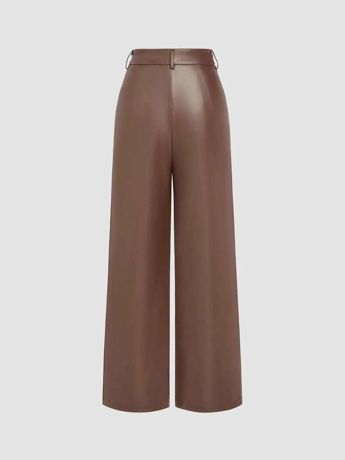 CIDER Faux Leather High Waist Solid Pocket Wide Leg Trousers