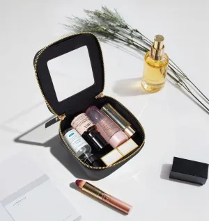 Clear Makeup Bag for Women - Mini Waterproof Cosmetic Bag with Gold Zipper,Portable Travel Toiletry Pouch for Purse,Car Essentials(Clear Black)