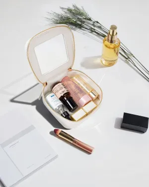 Clear Makeup Bag for Women - Mini Waterproof Cosmetic Bag with Gold Zipper,Portable Travel Toiletry Pouch for Purse,Car Essentials(Clear White)