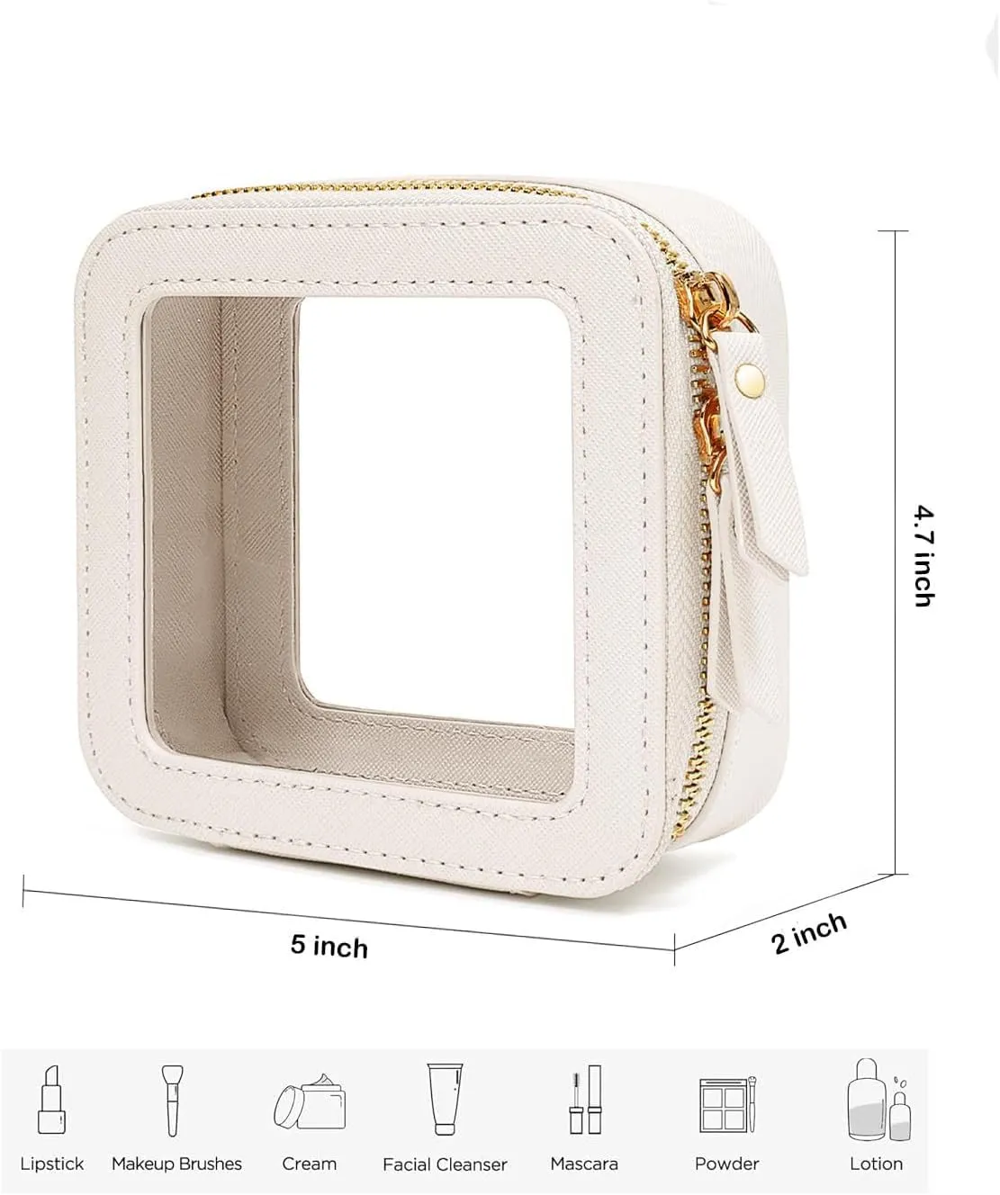Clear Makeup Bag for Women - Mini Waterproof Cosmetic Bag with Gold Zipper,Portable Travel Toiletry Pouch for Purse,Car Essentials(Clear White)