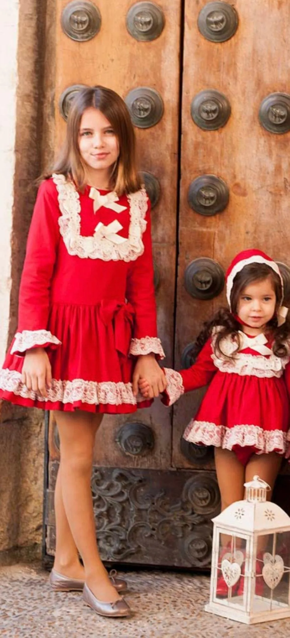 CLEARANCE SALE - Debesos AW23 - Girls Red and Cream Drop Waist Dress