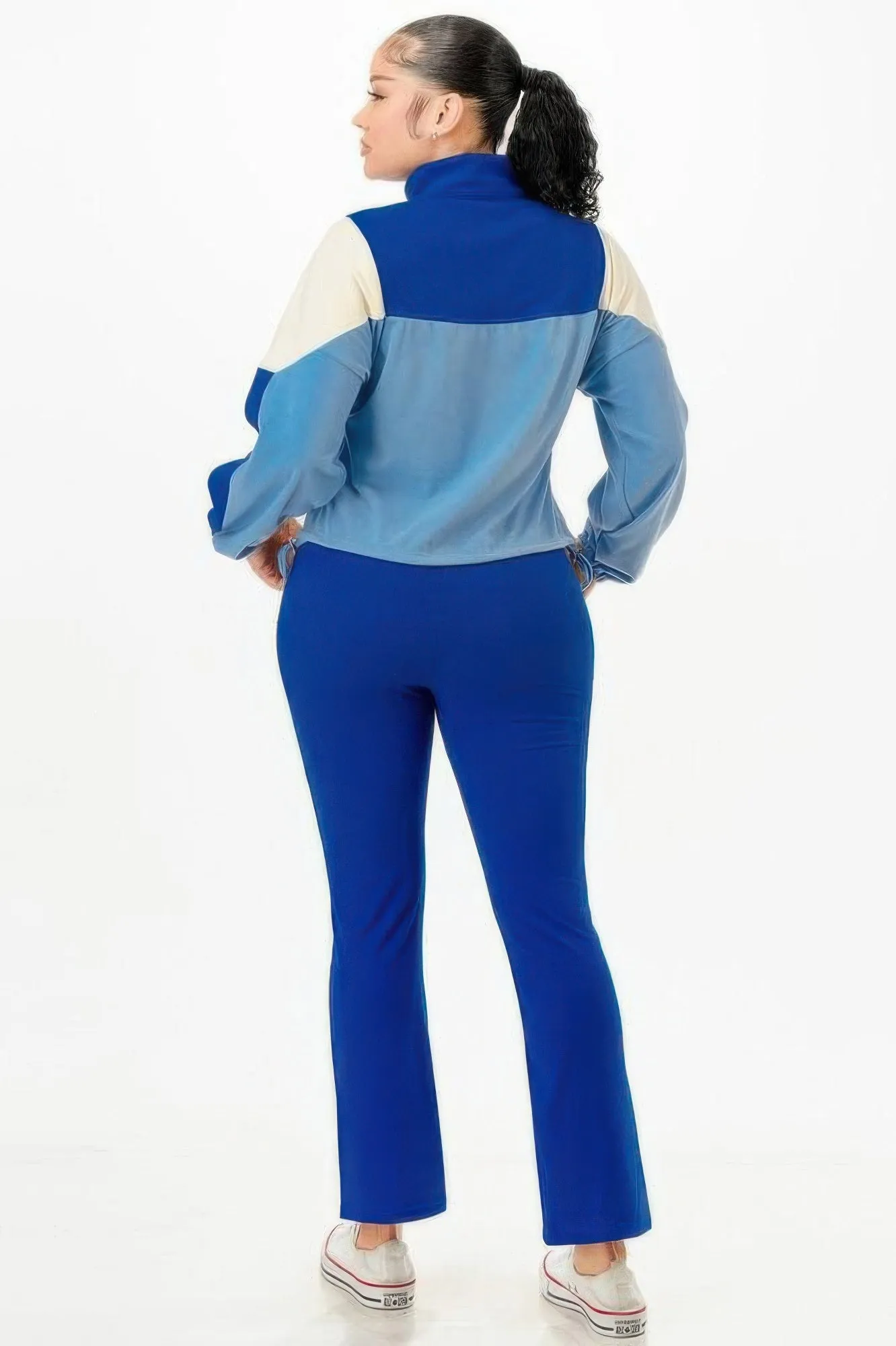 Color Blocked Jacket With Flare Pants Set
