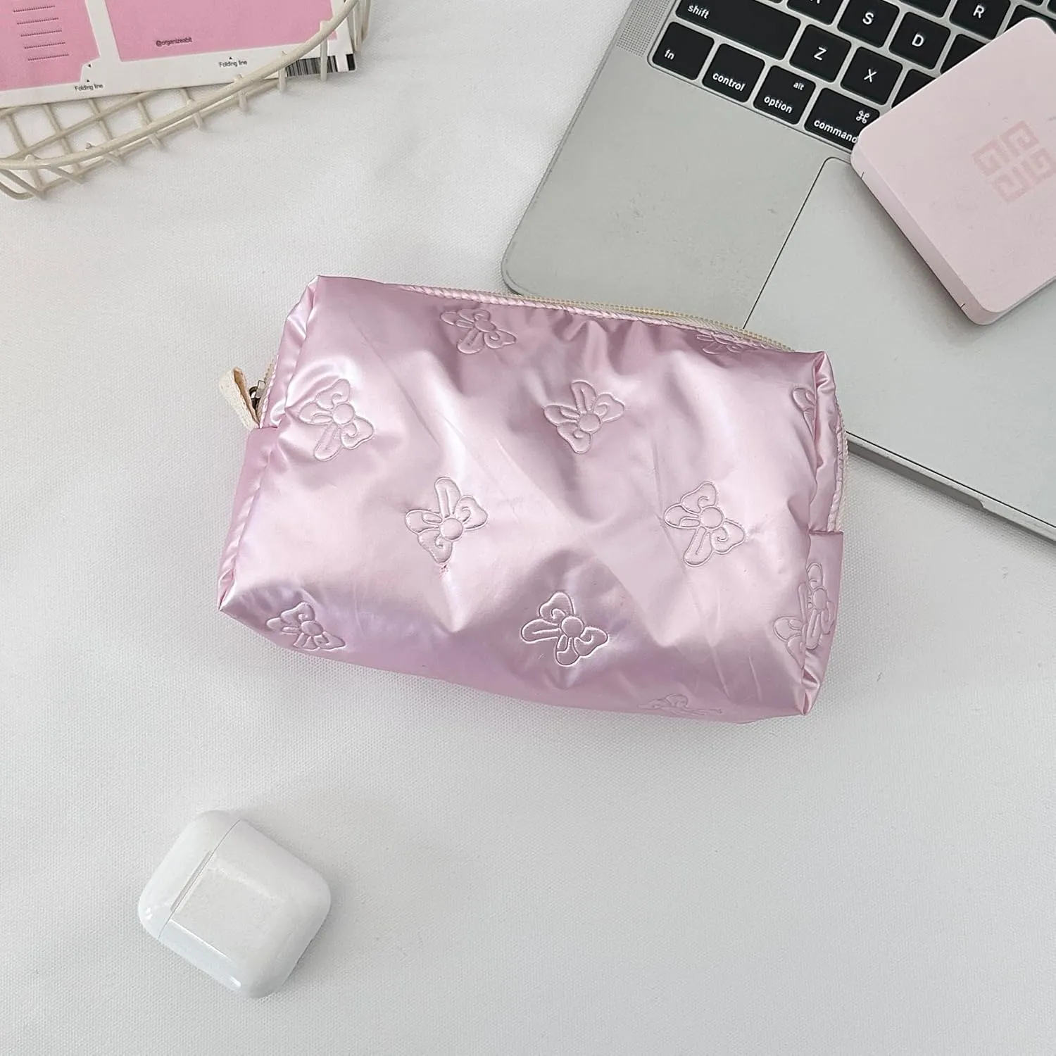 Cosmetic Pouch Large Makeup Bag Organizer Toiletry Bag for Travel Gifts and Daily Use for Women (Pink with bow)