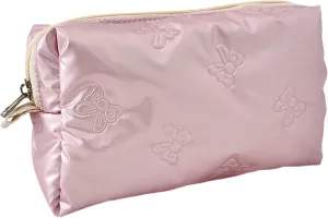 Cosmetic Pouch Large Makeup Bag Organizer Toiletry Bag for Travel Gifts and Daily Use for Women (Pink with bow)