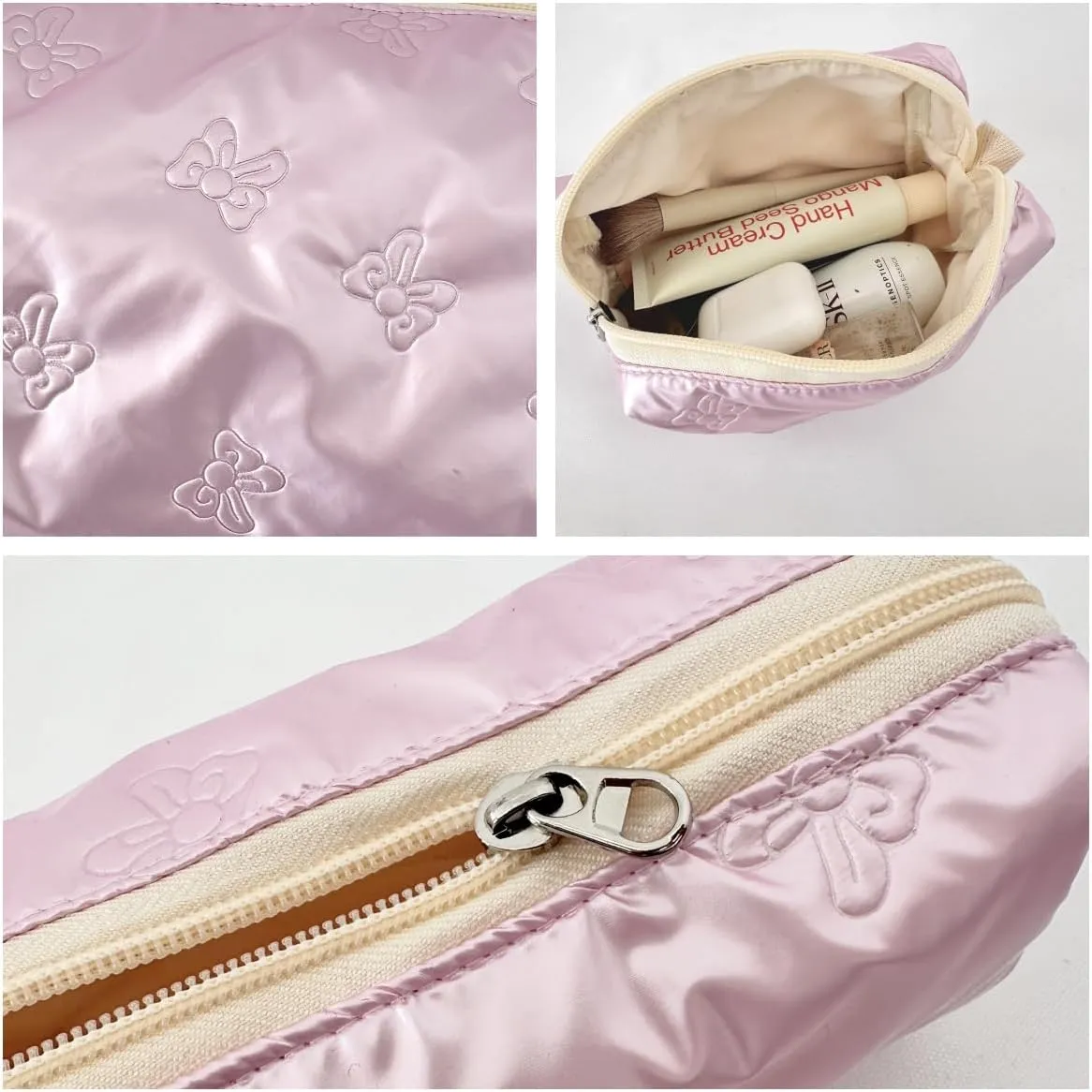 Cosmetic Pouch Large Makeup Bag Organizer Toiletry Bag for Travel Gifts and Daily Use for Women (Pink with bow)