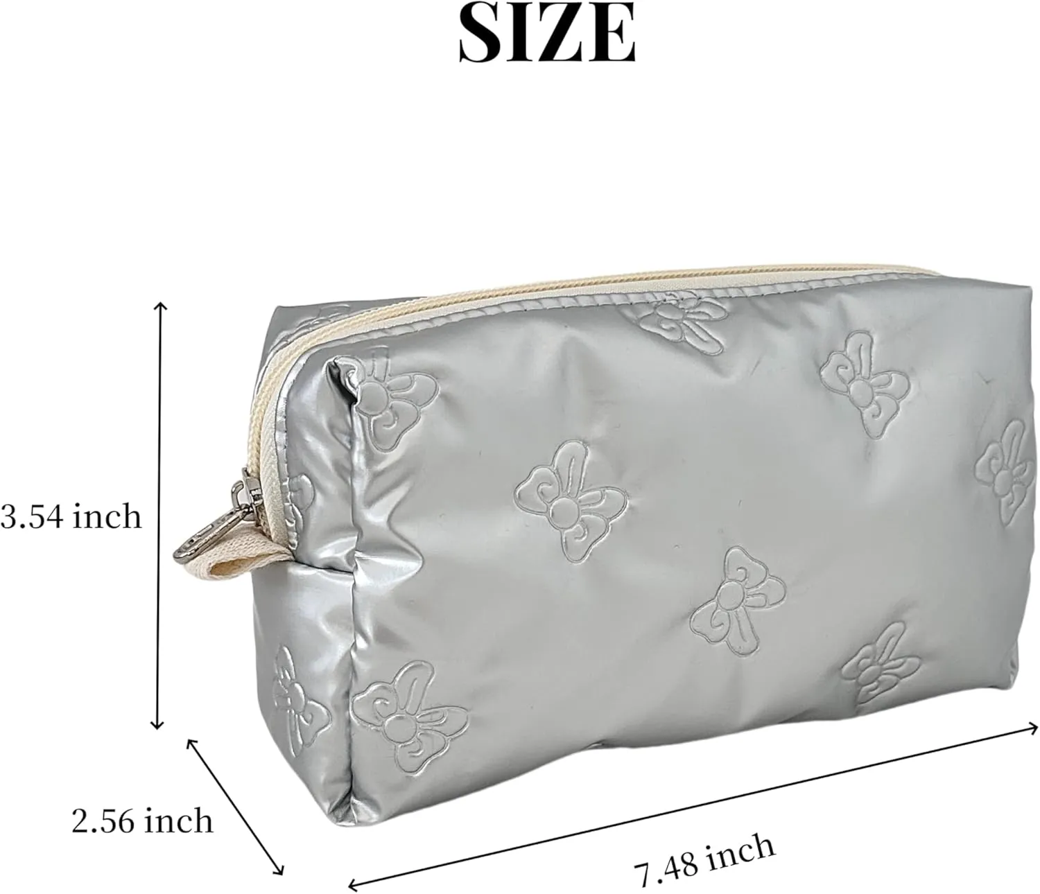 Cosmetic Pouch Large Makeup Bag Organizer Toiletry Bag for Travel Gifts and Daily Use for Women (Silver with bow)