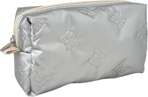 Cosmetic Pouch Large Makeup Bag Organizer Toiletry Bag for Travel Gifts and Daily Use for Women (Silver with bow)