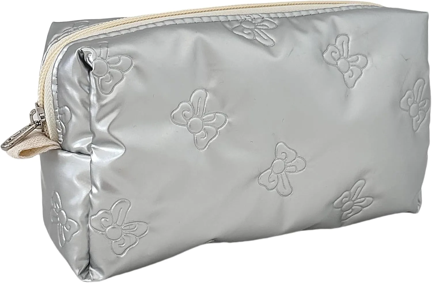 Cosmetic Pouch Large Makeup Bag Organizer Toiletry Bag for Travel Gifts and Daily Use for Women (Silver with bow)