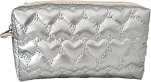 Cosmetic Pouch Large Makeup Bag Organizer Toiletry Bag for Travel Gifts and Daily Use for Women (Silver with heart pattern)