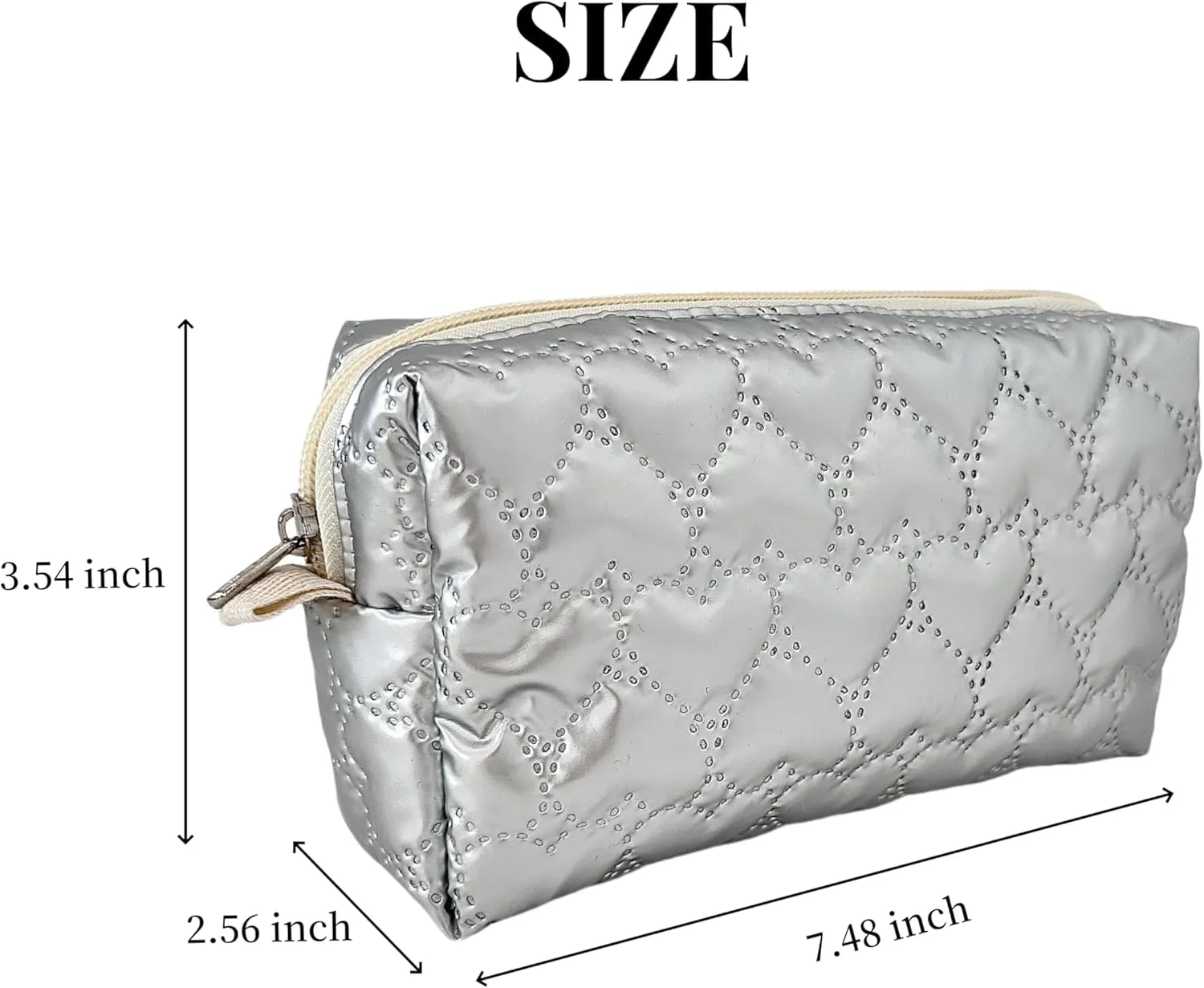 Cosmetic Pouch Large Makeup Bag Organizer Toiletry Bag for Travel Gifts and Daily Use for Women (Silver with heart pattern)