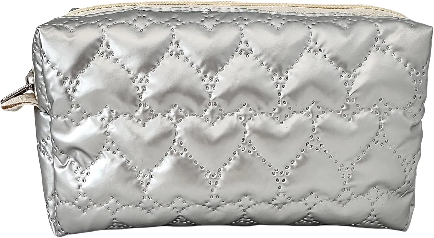 Cosmetic Pouch Large Makeup Bag Organizer Toiletry Bag for Travel Gifts and Daily Use for Women (Silver with heart pattern)