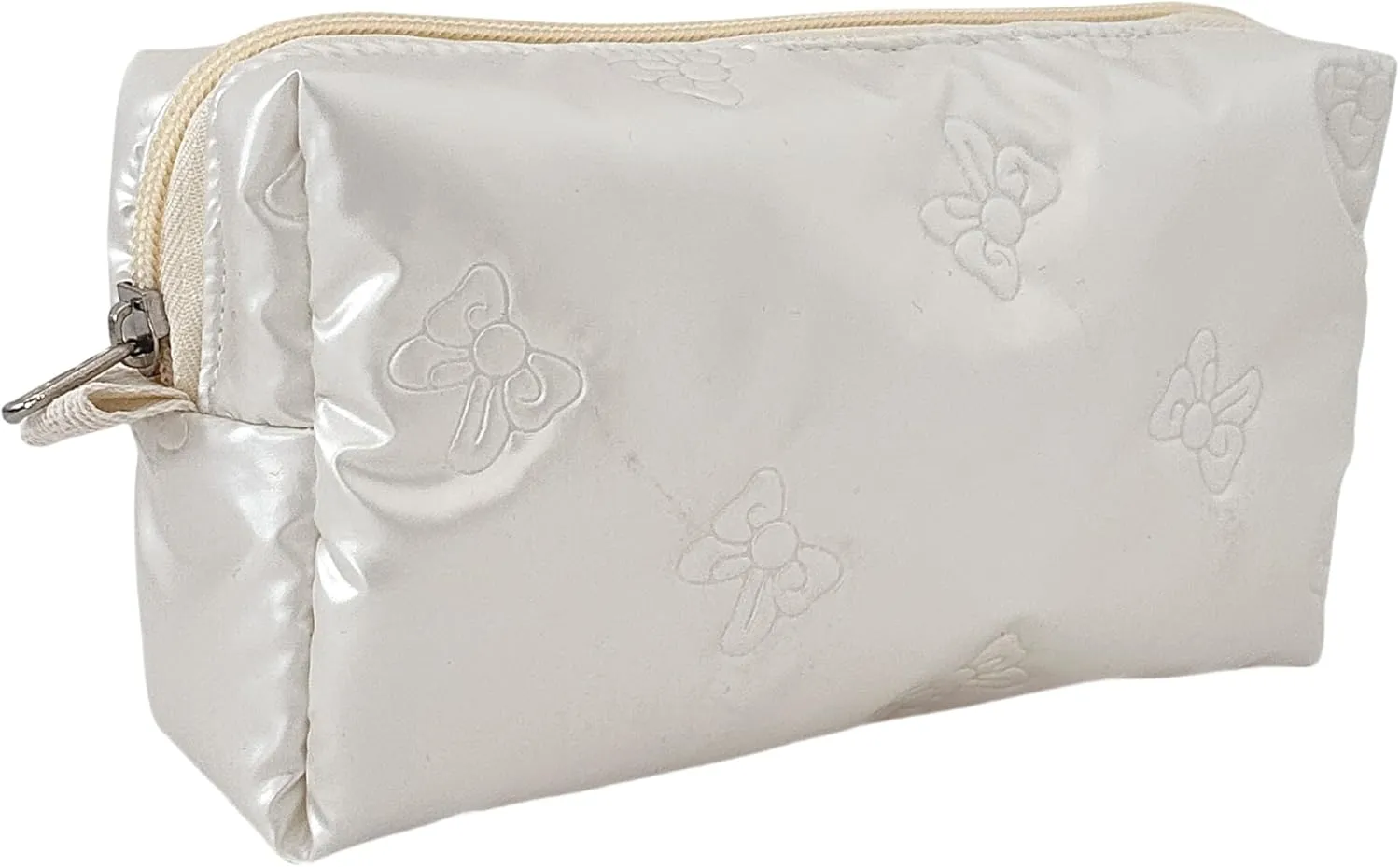 Cosmetic Pouch Large Makeup Bag Organizer Toiletry Bag for Travel Gifts and Daily Use for Women (White with bow)