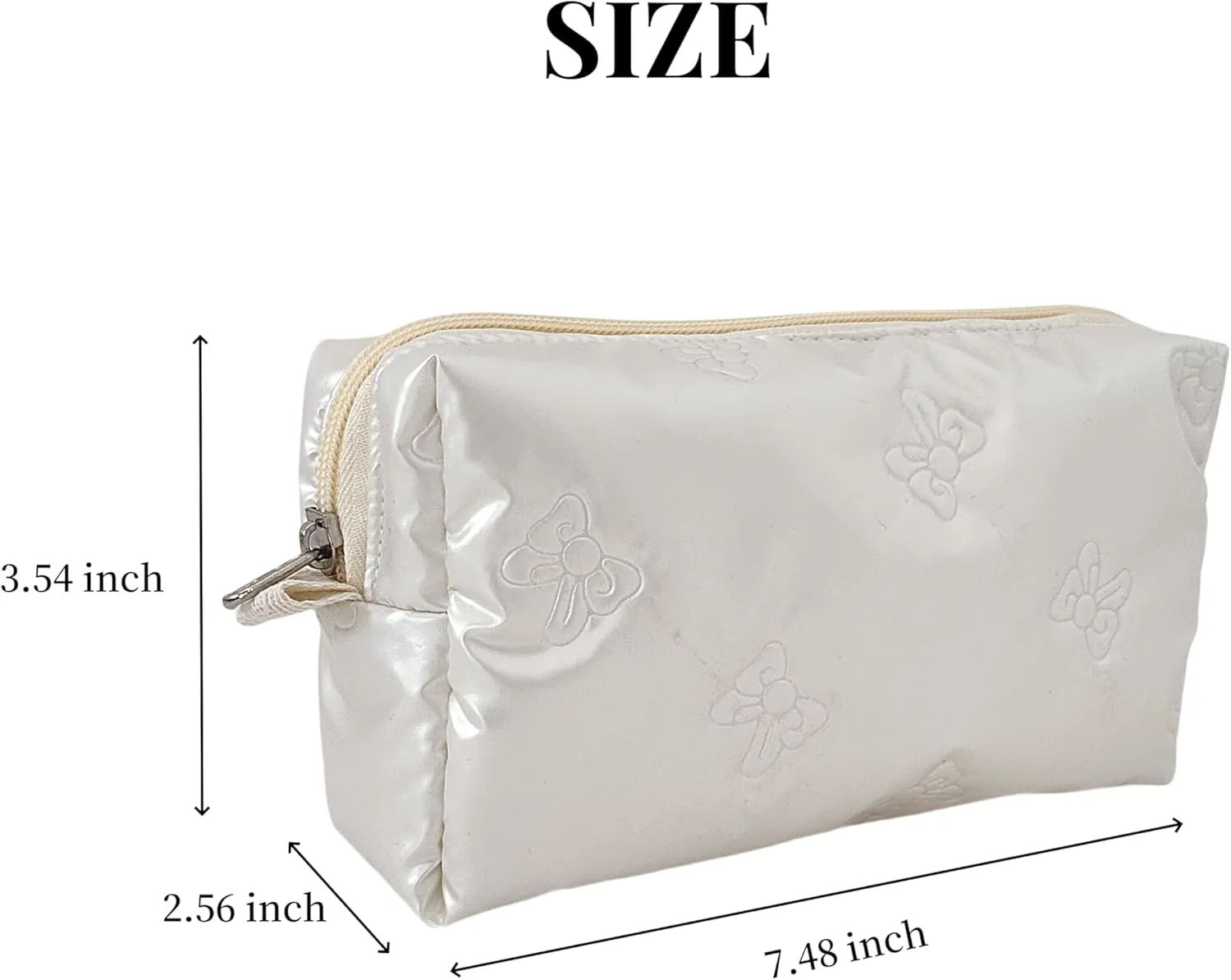 Cosmetic Pouch Large Makeup Bag Organizer Toiletry Bag for Travel Gifts and Daily Use for Women (White with bow)