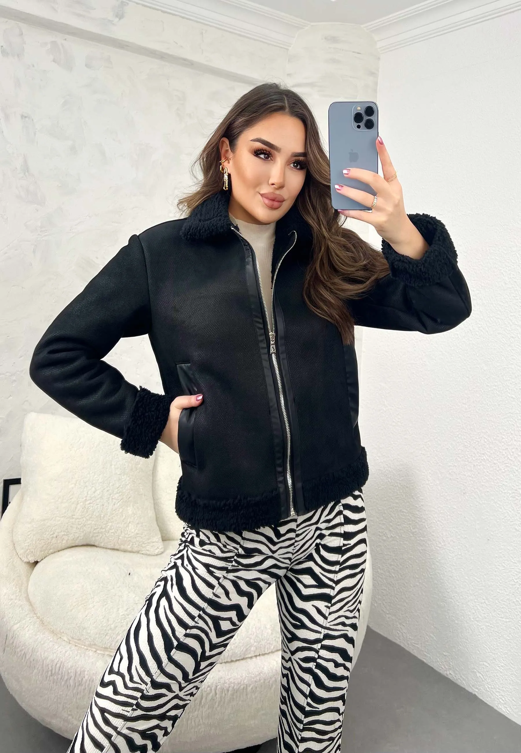 Couture Shearling Zip-Up Jacket