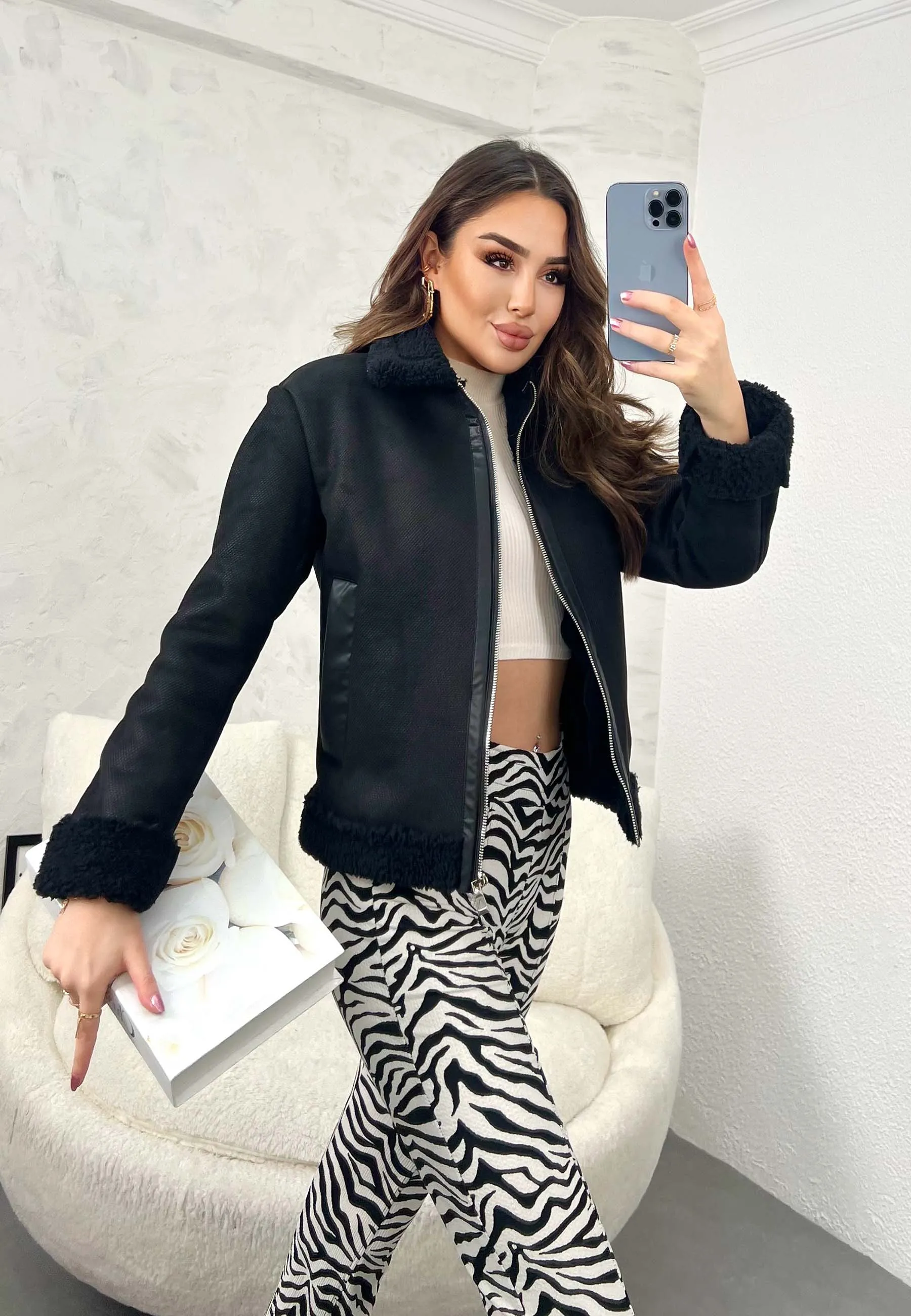 Couture Shearling Zip-Up Jacket