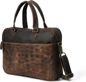 Cow Waxy Leather Laptop Messenger Briefcase Bag For Men and Women - Leather Satchel for Travel and Office Shoulder Bag