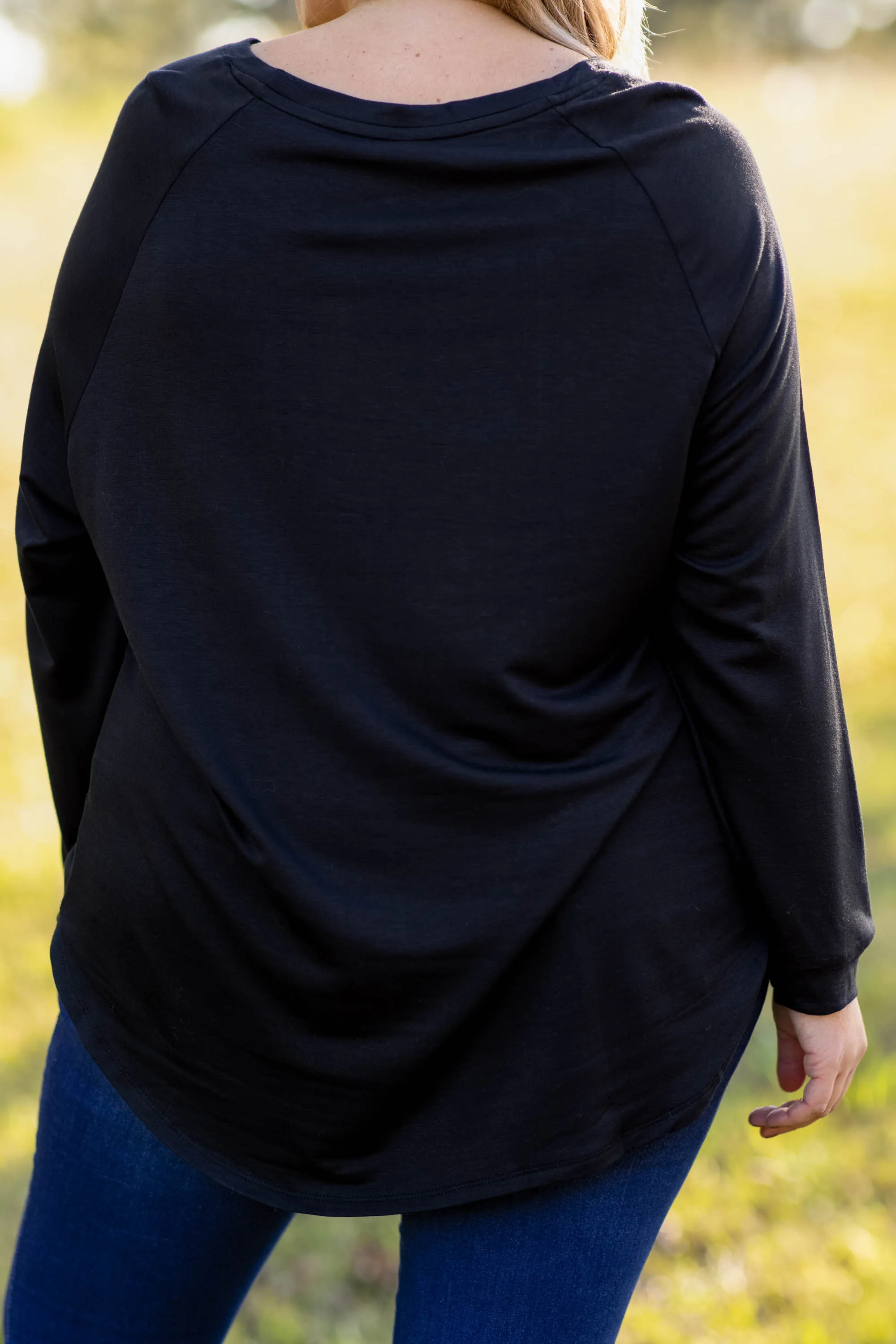 Curved Hem Slouchy Dolman Tunic, Black Fleece
