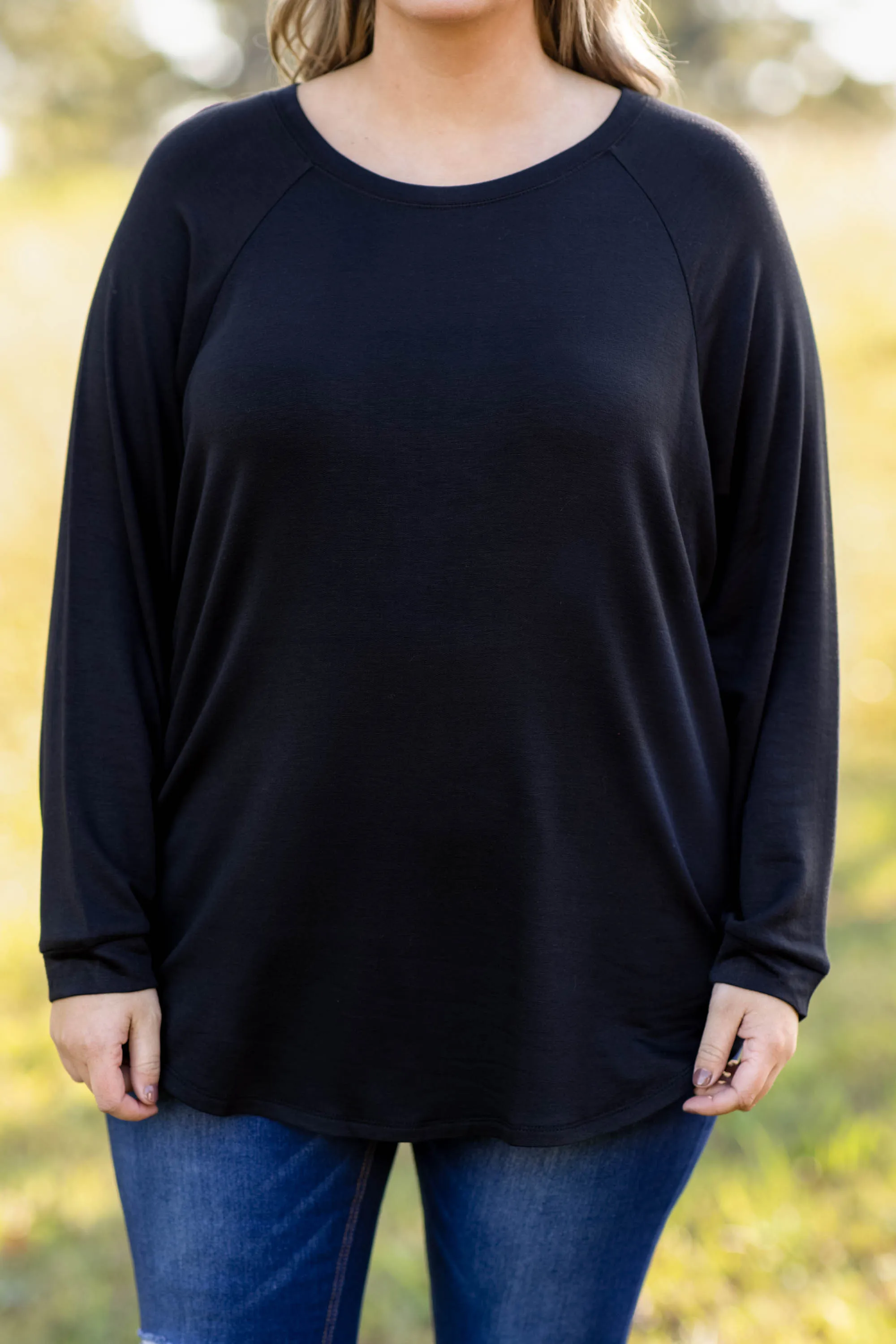 Curved Hem Slouchy Dolman Tunic, Black Fleece
