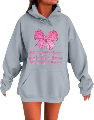 Cute Bow Print Hoodie Comfy Preppy clothes Bonney Bow Detail sweatshirt Y2k Comfy Coquette Hoodie