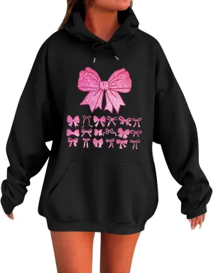 Cute Bow Print Hoodie Comfy Preppy clothes Bonney Bow Detail sweatshirt Y2k Comfy Coquette Hoodie