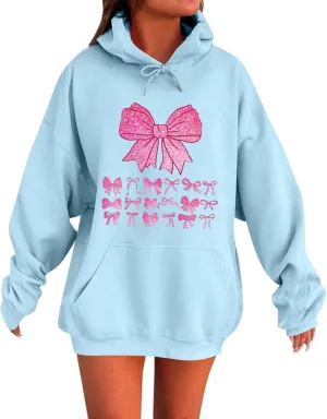 Cute Bow Print Hoodie Comfy Preppy clothes Bonney Bow Detail sweatshirt Y2k Comfy Coquette Hoodie