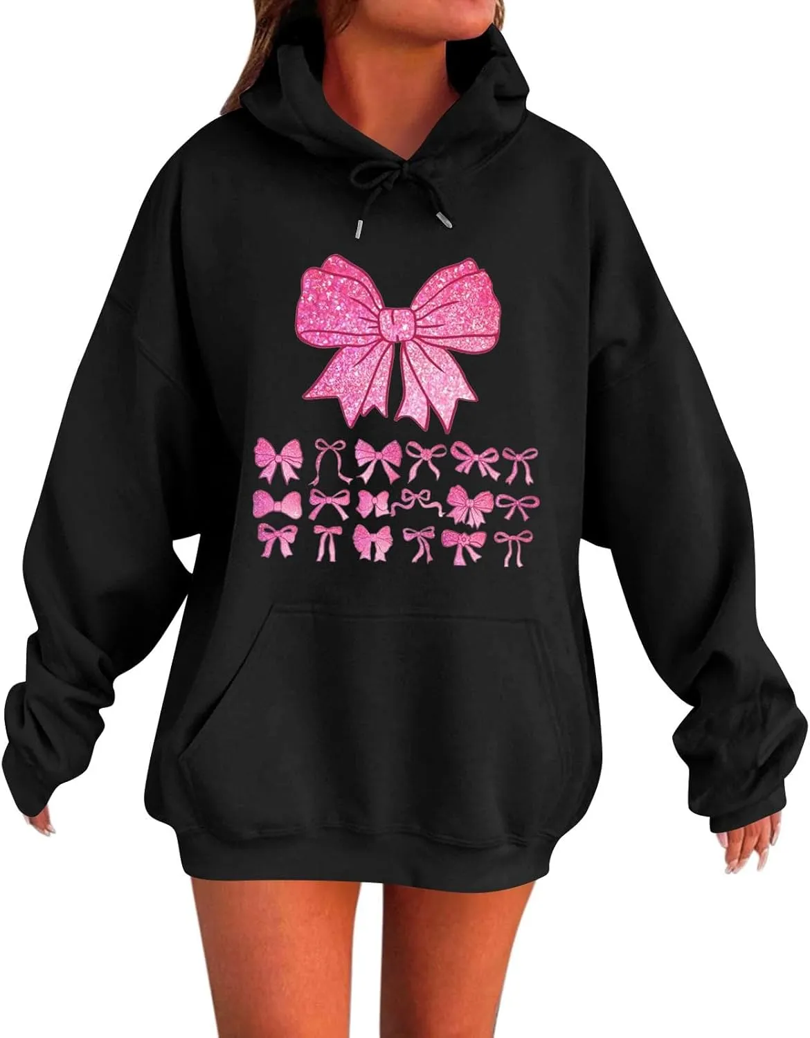 Cute Bow Print Hoodie Comfy Preppy clothes Bonney Bow Detail sweatshirt Y2k Comfy Coquette Hoodie