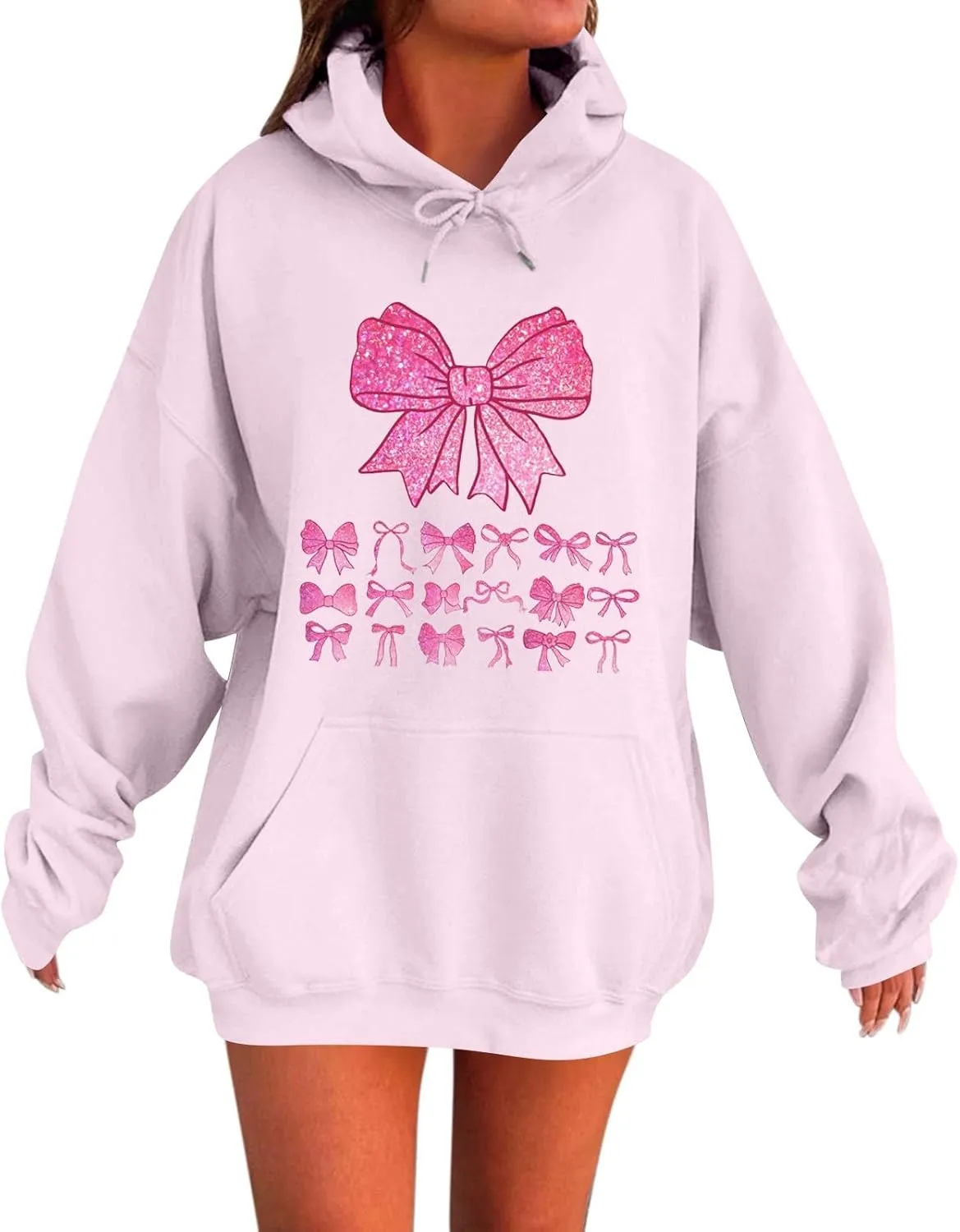 Cute Bow Print Hoodie Comfy Preppy clothes Bonney Bow Detail sweatshirt Y2k Comfy Coquette Hoodie