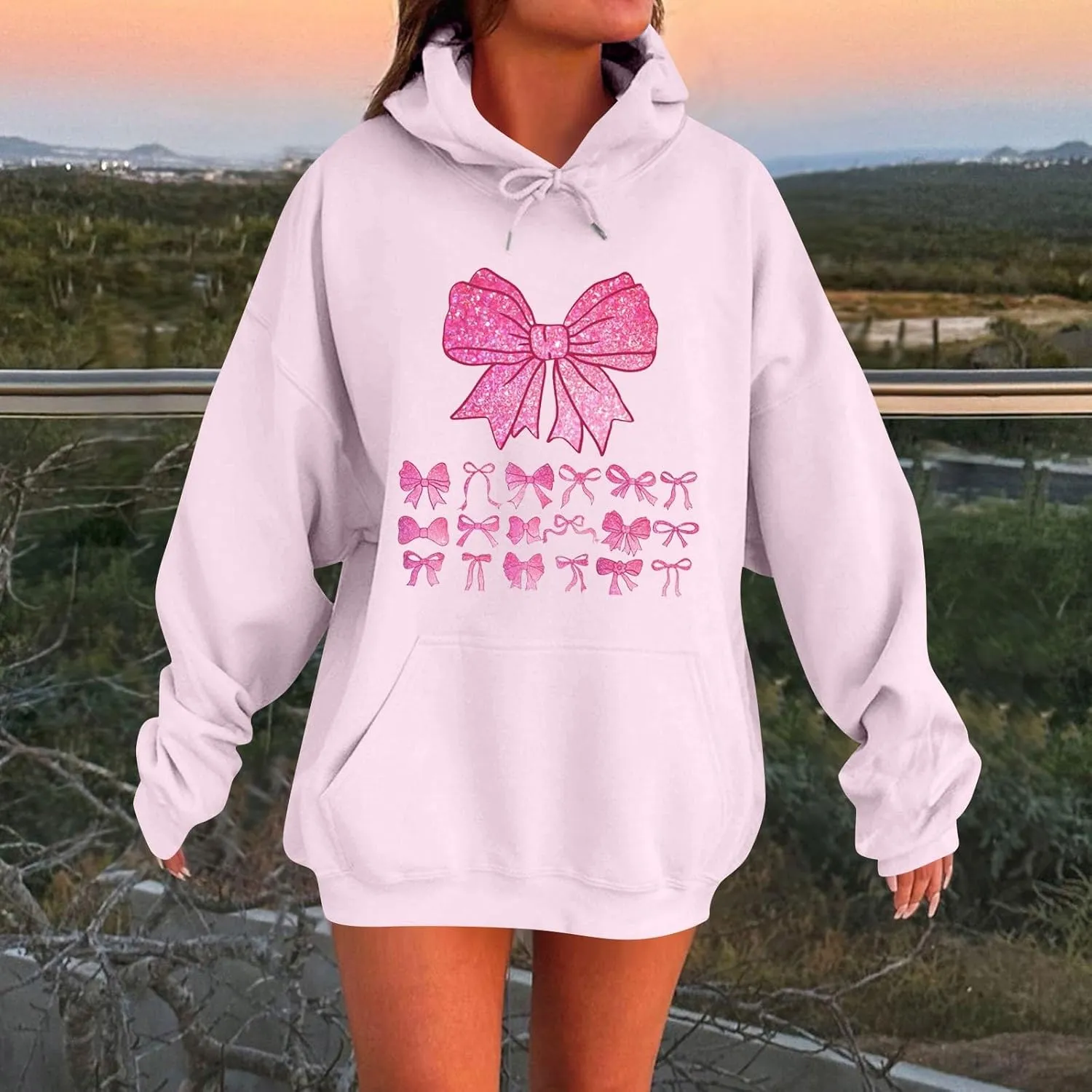 Cute Bow Print Hoodie Comfy Preppy clothes Bonney Bow Detail sweatshirt Y2k Comfy Coquette Hoodie
