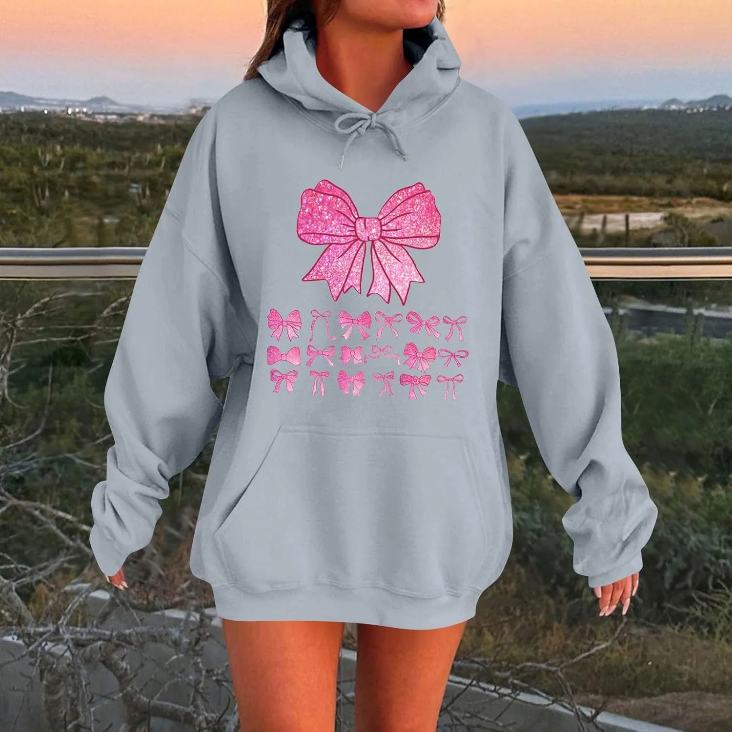 Cute Bow Print Hoodie Comfy Preppy clothes Bonney Bow Detail sweatshirt Y2k Comfy Coquette Hoodie