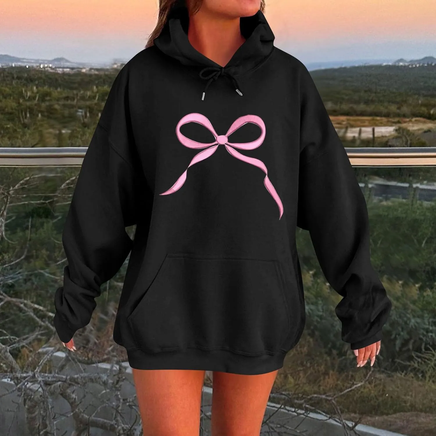 Cute Bow Print Hoodie Comfy Preppy clothes Bonney Bow Detail sweatshirt Y2k Comfy Coquette Hoodie