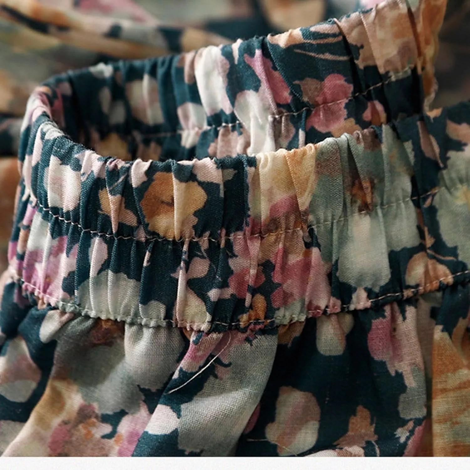 Cute Rose Floral A-Line Skirt for Women Summer Flowy Pleated Midi Skirts Elastic High Waisted Casual Beach Skirt