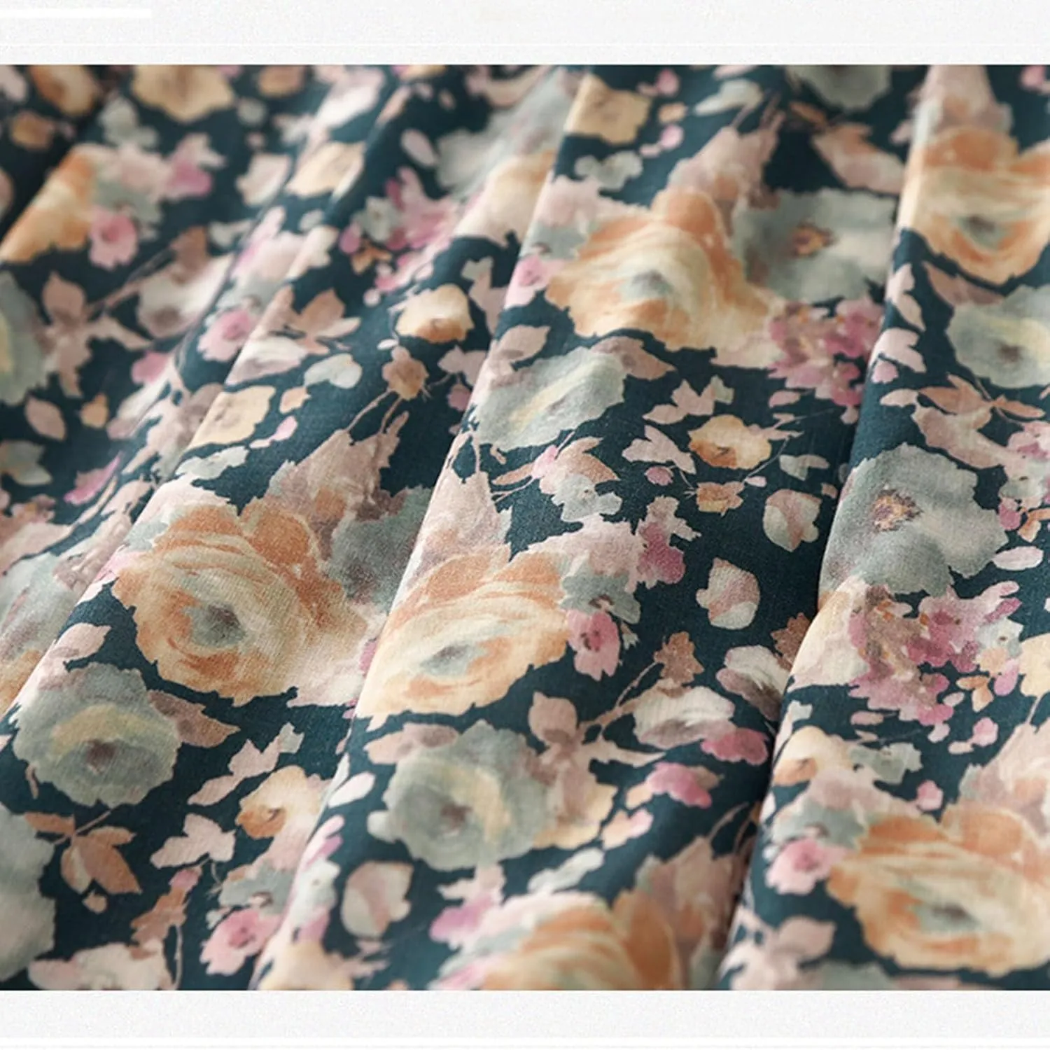 Cute Rose Floral A-Line Skirt for Women Summer Flowy Pleated Midi Skirts Elastic High Waisted Casual Beach Skirt
