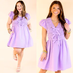 Darling Charm Cap Sleeve Dress with Bows in Lavender Purple