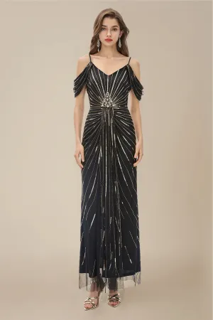 Dazzling Cold-Shoulder Sequin Evening Gown