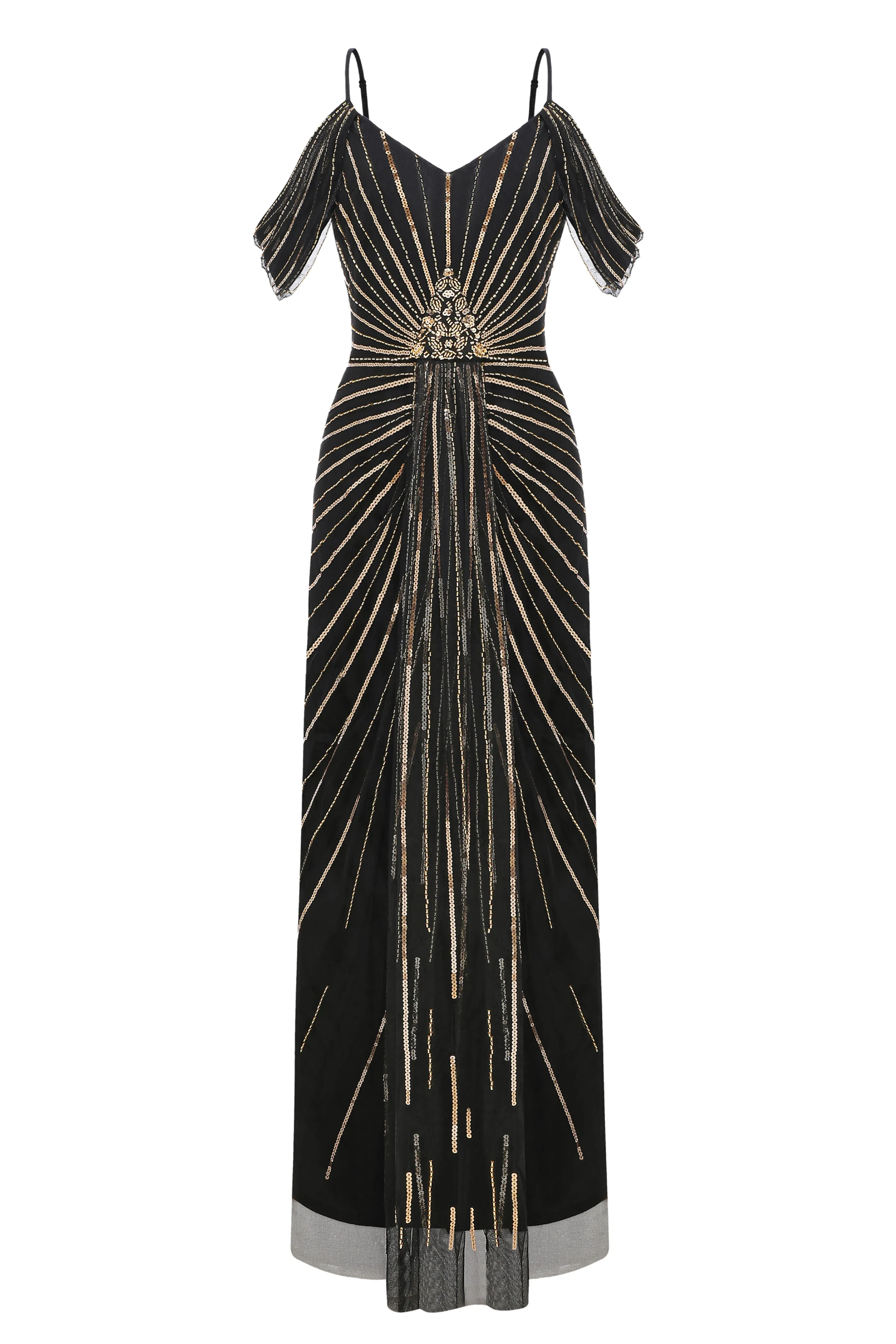 Dazzling Cold-Shoulder Sequin Evening Gown